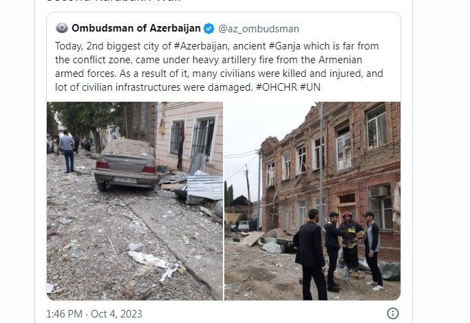 Ombudsman Ermənistanın Gəncəyə hücumunun ildönümü ilə bağlı paylaşım edib