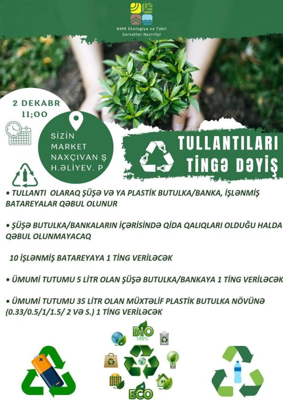 Naxçıvanda “Tullantıları tinglərə dəyiş” aksiyası keçiriləcək