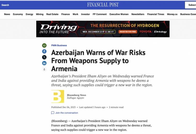Azərbaycan silah tədarükünün doğurduğu müharibə riski ilə bağlı Ermənistana xəbərdarlıq edir