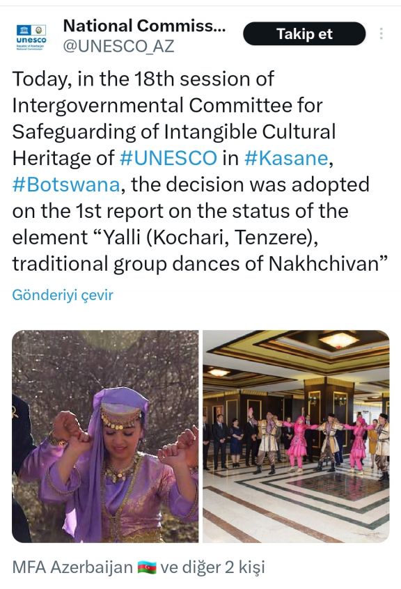 UNESCO "Yallı, Naxçıvanda ənənəvi qrup rəqsləri”nin Təcili Qorunma Siyahısında saxlanmasına qərar verib