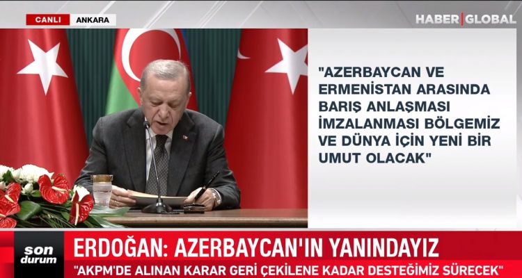 Türkiyə Prezidenti: Azərbaycan ilə Ermənistan arasında davamlı sülhün imzalanması bölgəmizdə və dünyada əmin-amanlıq və sabitlik üçün ümid mənbəyi olacaq