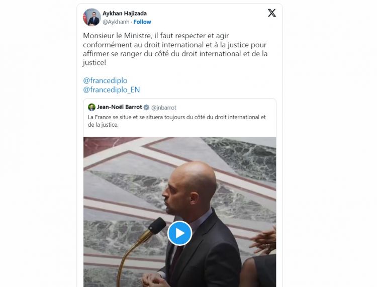 Azərbaycan XİN fransalı nazirin yalanlarına cavab verib