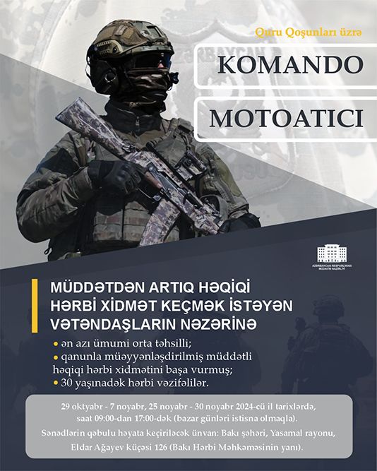 Müdafiə Nazirliyi müddətdən artıq həqiqi hərbi xidmət keçmək istəyənlərin qəbulunu elan edir<font color=red> - VİDEO</font>