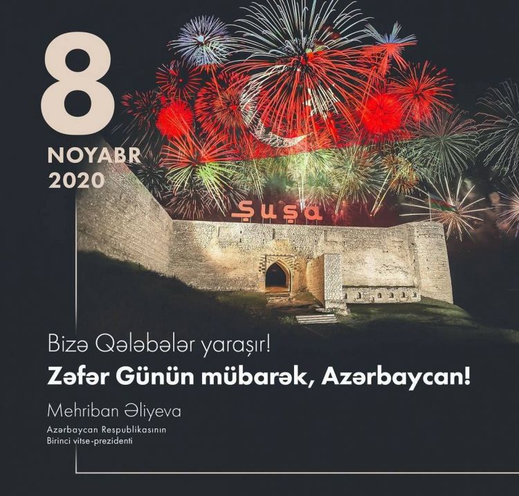 <strong>Birinci vitse-prezident Mehriban Əliyeva Zəfər Günü ilə bağlı paylaşım edib</strong>