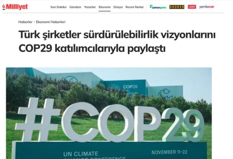 “Milliyet” qəzeti: Türkiyə şirkətləri COP29-da davamlı inkişaf modelini təqdim edib