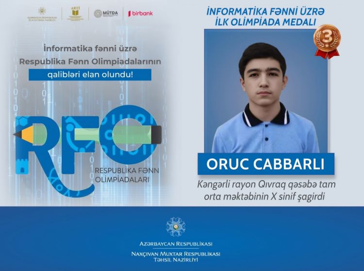Naxçıvan məktəblisi ilk dəfə olaraq Respublika Fənn Olimpiadasında  informatika fənni üzrə qalib oldu