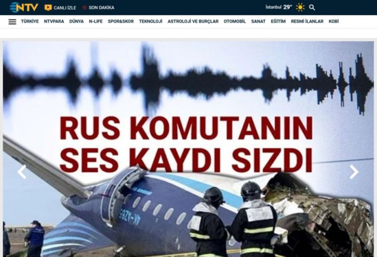 Türkiyənin NTV telekanalı AZAL-a məxsus təyyarənin qəzaya uğraması ilə bağlı istintaqın gedişi barədə reportaj yayımlayıb