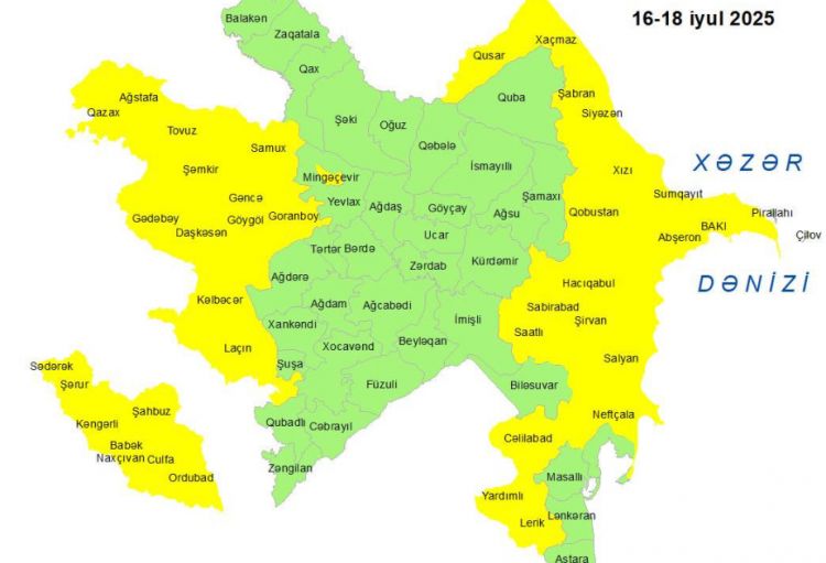 Küləkli hava şəraiti ilə bağlı sarı xəbərdarlıq verilib