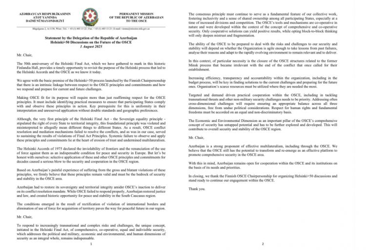 ATƏT yanında daimi nümayəndə: Azərbaycan Cənubi Qafqaz regionunda sülh və sabitlik üçün tarixi fürsət yaradıb