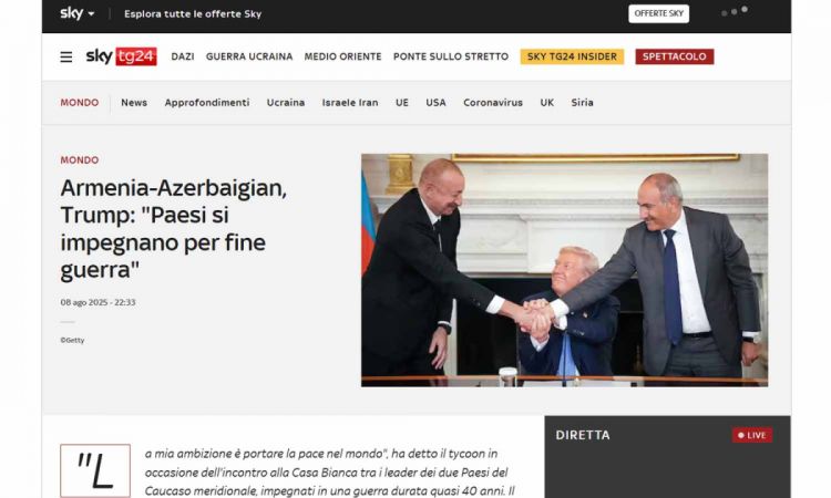 İtaliya mediası Azərbaycan Prezidentinin və Ermənistanın Baş nazirinin Vaşinqton görüşündən yazır