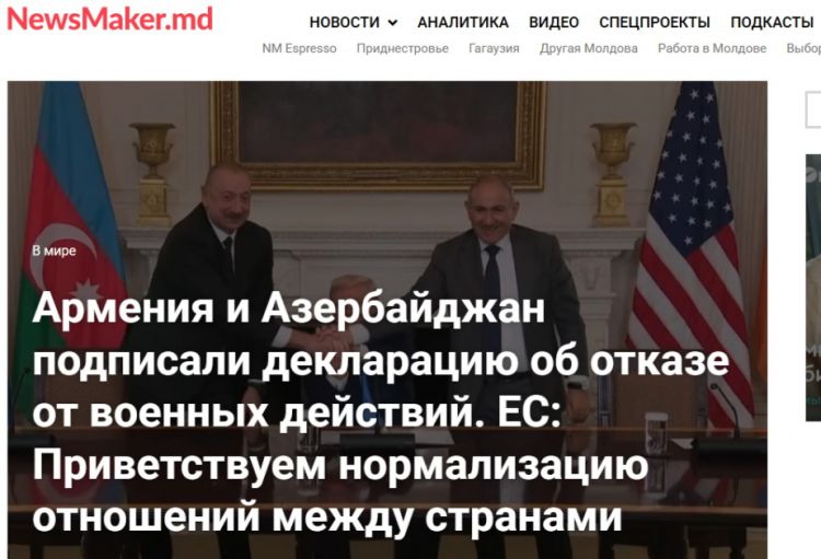 Moldova mediası Azərbaycan və Ermənistan arasında əldə olunan razılaşmaya geniş yer ayırıb