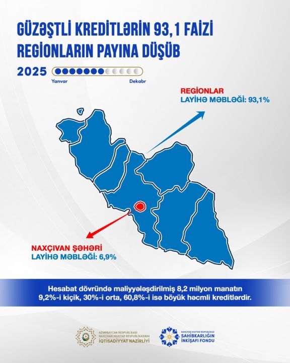 Naxçıvanda güzəştli kreditlərin 93,1 faizi regionların payına düşüb