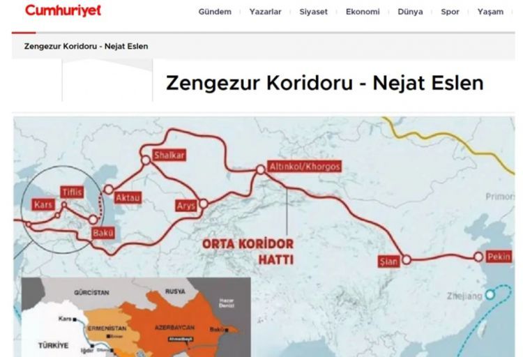 “Cumhuriyet” qəzeti: Zəngəzur dəhlizi Türkiyəni mühüm tranzit və logistika qovşağına çevirəcək