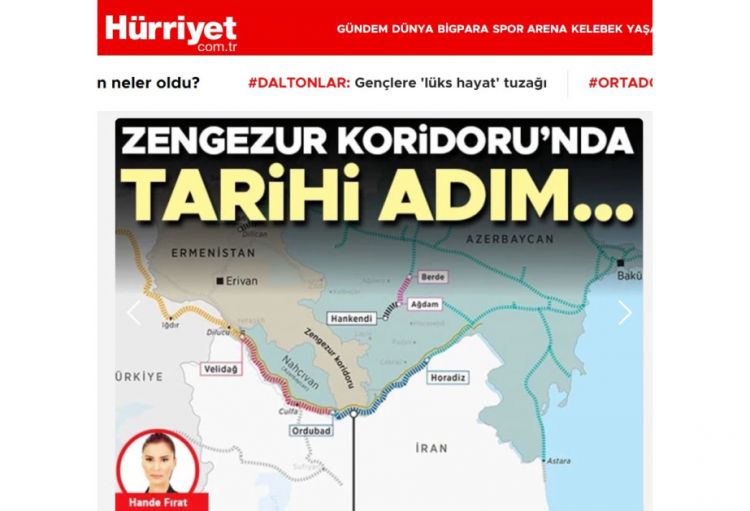 “Hürriyet” qəzeti: Qars-Naxçıvan dəmir yolu xəttinin tikintisinin başlanması Zəngəzur dəhlizinə doğru atılan tarixi addımdır