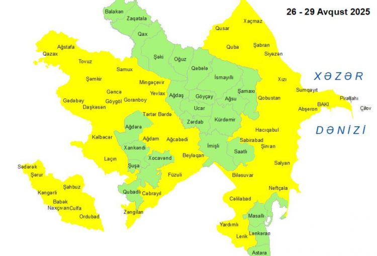 Küləkli hava şəraiti ilə bağlı sarı xəbərdarlıq verilib