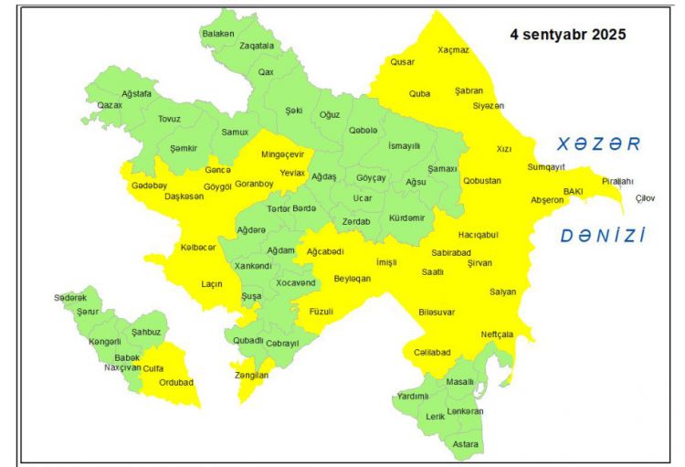 Küləkli hava şəraiti ilə bağlı sarı xəbərdarlıq verilib