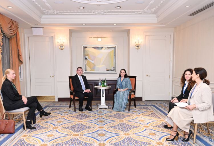 Heydər Əliyev Fondunun vitse-prezidenti Leyla Əliyeva Nyu-Yorkda Sloveniya Prezidentinin həyat yoldaşı Ales Musarla görüşüb