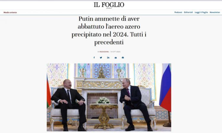 İtaliya mediası: Vladimir Putin Azərbaycan təyyarəsinin vurulduğunu etiraf edib