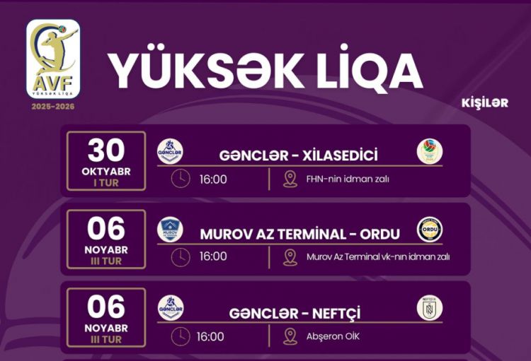 Voleybol üzrə Azərbaycan çempionatında növbəti oyunların vaxtı açıqlanıb