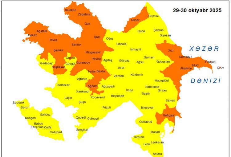 Küləkli hava şəraiti ilə bağlı sarı və narıncı xəbərdarlıqlar verilib