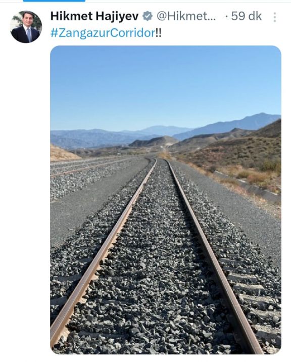 Hikmət Hacıyev Zəngəzur dəhlizindən paylaşım edib