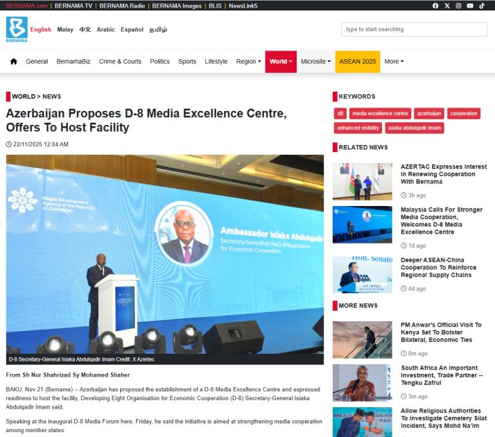 Malayziya mediası Bakıda keçirilən D-8 Media Forumundan yazır<font color=red> - FOTOLAR</font>