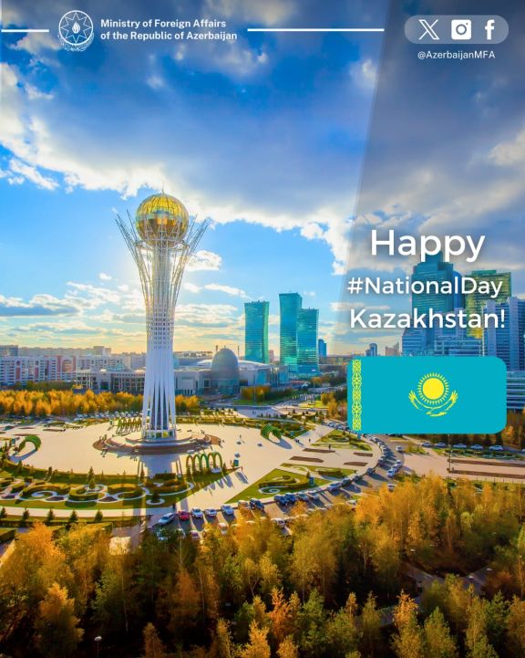 Azərbaycan XİN Qazaxıstanı Milli Günü münasibətilə təbrik edib