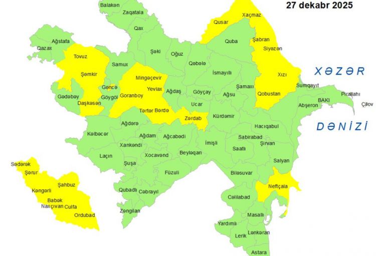 Küləkli hava şəraiti ilə bağlı sarı xəbərdarlıq verilib