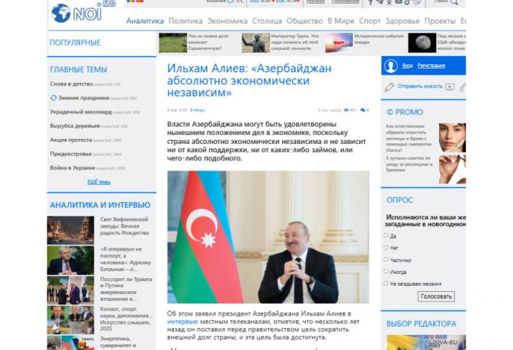 Moldova xəbər portalı: Azərbaycan iqtisadi cəhətdən tamamilə müstəqildir