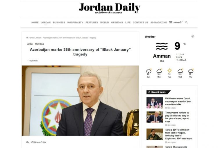 İordaniya mediası 20 Yanvar faciəsindən yazıb