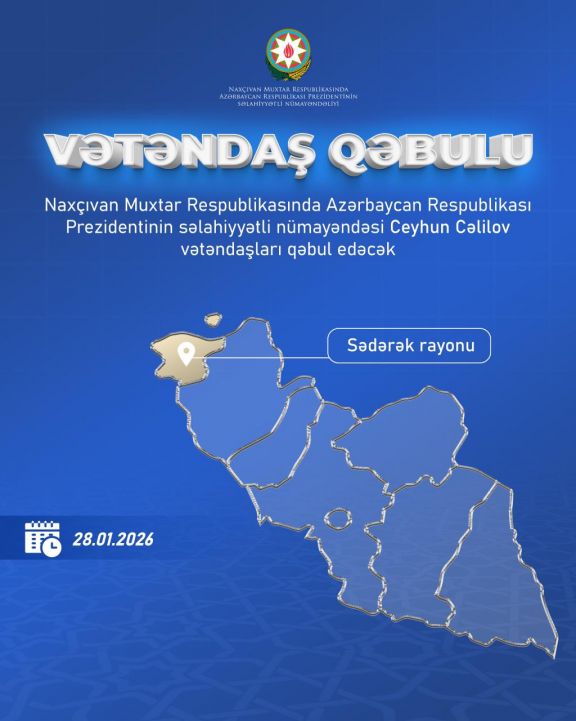 Səlahiyyətli nümayəndə Sədərək rayonunda vətəndaşları qəbul edəcək