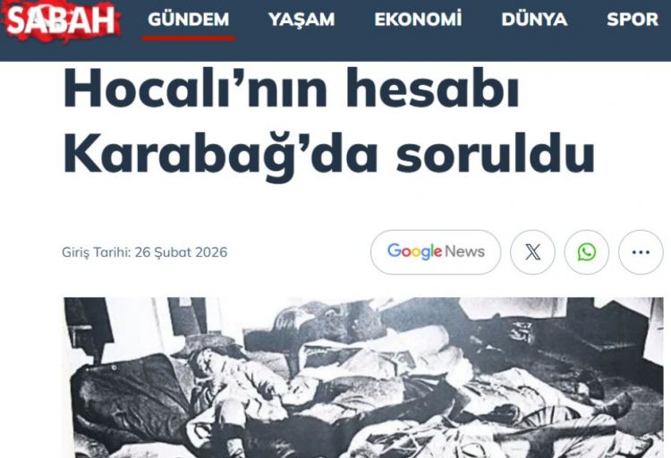 “Sabah” qəzeti: Xocalı ağrısı Türk dünyasının yaddaşında silinməz izlər buraxıb