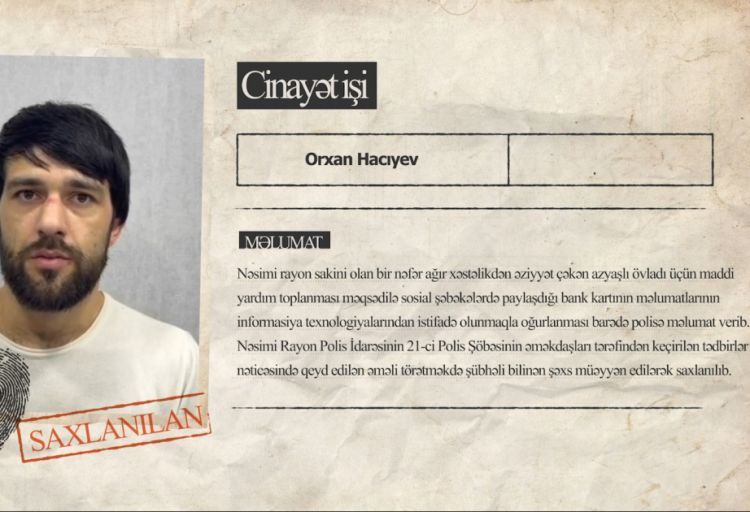 Azyaşlıya yardım məqsədilə toplanan pulu talamaqda şübhəli bilinən şəxs saxlanılıb