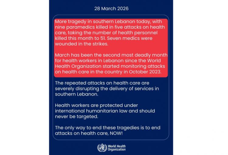 ÜST Livanın cənubunda 9 tibb işçisinin həlak olduğunu açıqlayıb