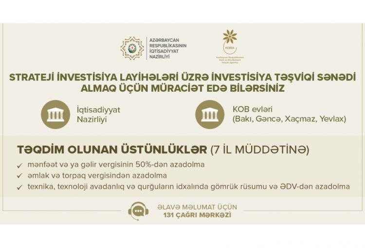 Bu günədək 527 sahibkarlıq subyektinə 632 investisiya təşviqi sənədi təqdim edilib
