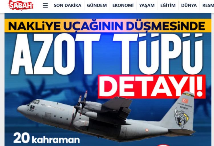 Türkiyə mediası: C-130 təyyarəsinin qəzaya uğramasının səbəbi azot balonu ilə bağlı ola bilər