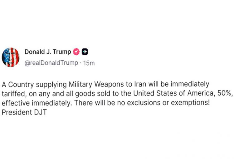 Donald Tramp: İrana silah tədarük edən ölkələrə 50 faizlik rüsum tətbiq olunacaq