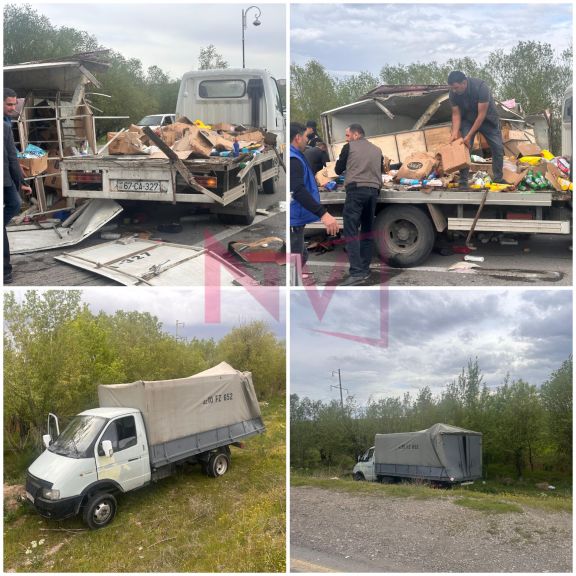 Naxçıvanda iki yük avtomobili toqquşub, yüklər yola dağılıb