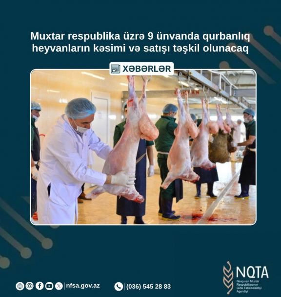 Naxçıvanda 9 ünvanda qurbanlıq heyvanların satış və kəsimi həyata keçiriləcək<font color=red> - FOTOLAR</font>