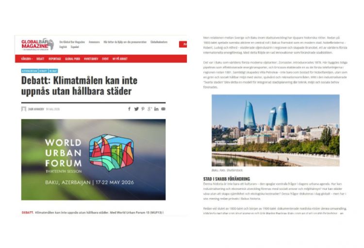 İsveçin “Global Bar Magazine” nəşri Bakıda keçiriləcək WUF13 haqqında məqalə dərc edib