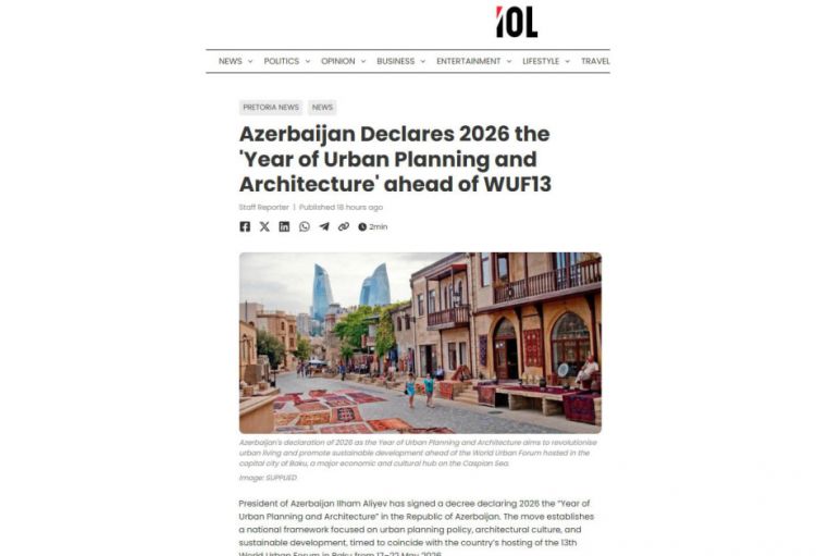 Cənubi Afrika portalı Azərbaycanın WUF13-ə ev sahibliyi etməsindən yazıb