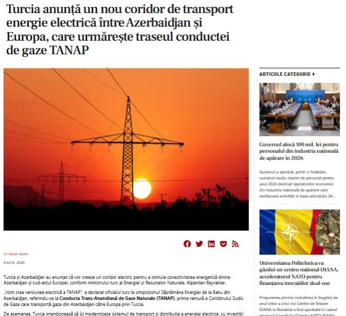 Rumıniya nəşri: Türkiyə TANAP modeli formatında elektrik enerji dəhlizi yaratmağı təklif edir<font color=red> - FOTOLAR</font>