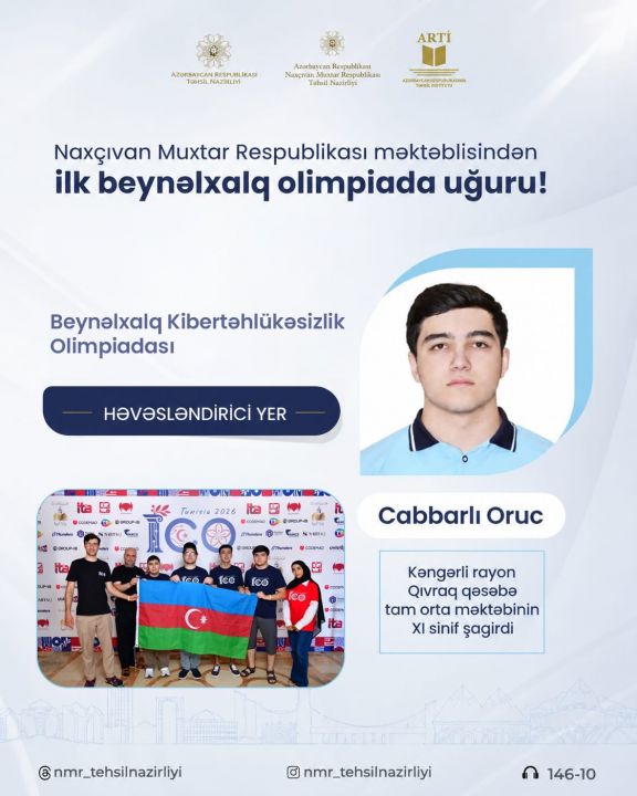 Naxçıvan məktəblisi beynəlxalq kibertəhlükəsizlik olimpiadasında ilk uğura imza atıb