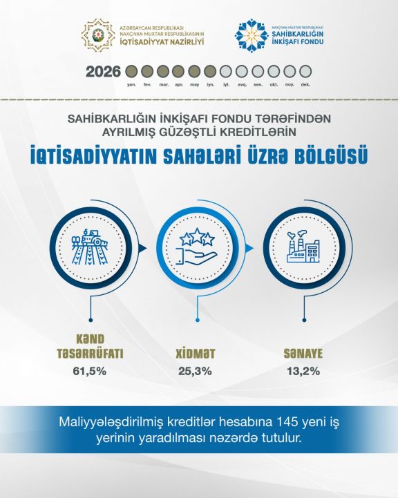 Naxçıvanda maliyyələşdirilmiş kreditlər hesabına 145 yeni iş yerinin yaradılması nəzərdə tutulur