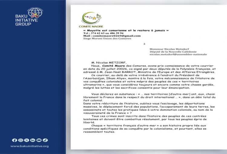 Qəmər Adaları Maore Komitəsi Azərbaycan əleyhinə iş aparan fransalı deputatlara məktub ünvanlayıb