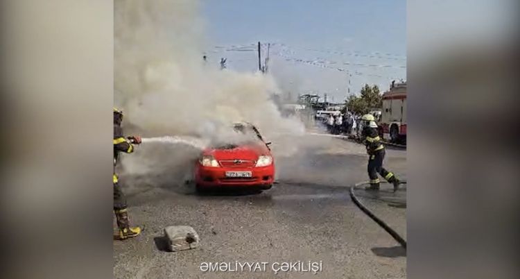 Yevlaxda yanacaqdoldurma məntəqəsində avtomobil yanıb