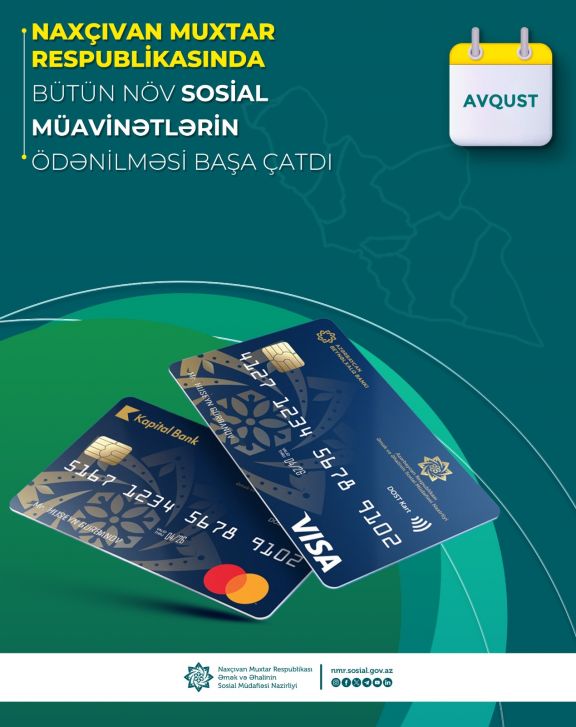 Naxçıvanda avqust ayı üzrə bütün növ sosial müavinətlərin ödənilməsi yekunlaşdırılıb