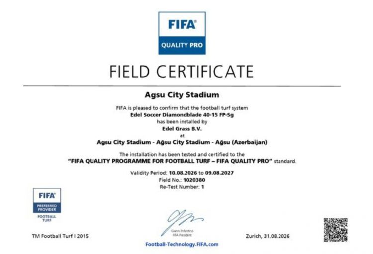 Ağsu şəhər stadionuna FIFA sertifikatı verilib