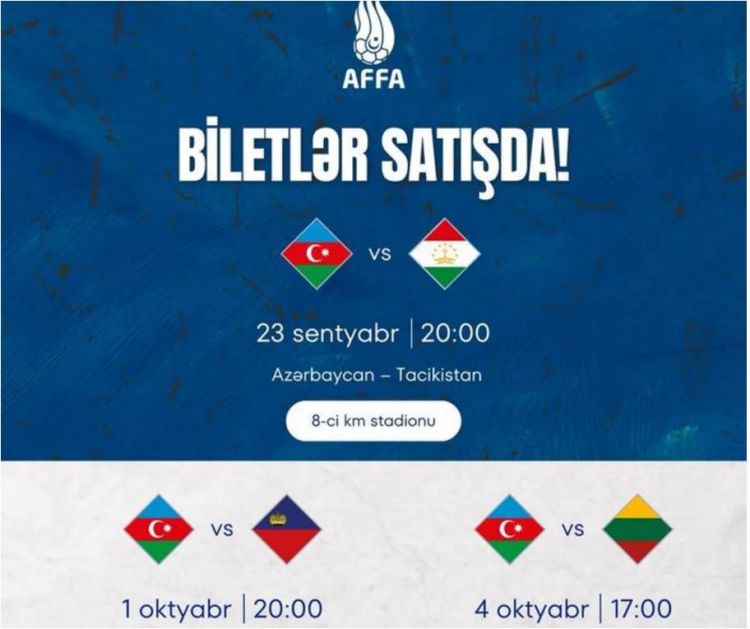 Azərbaycan millisinin 3 oyununun biletləri satışa çıxarılıb