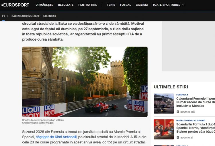 “Eurosport”: Formula 1-də Bakı yeniliyi – Azərbaycan Qran-prisi niyə ilk dəfə şənbə günü keçiriləcək?